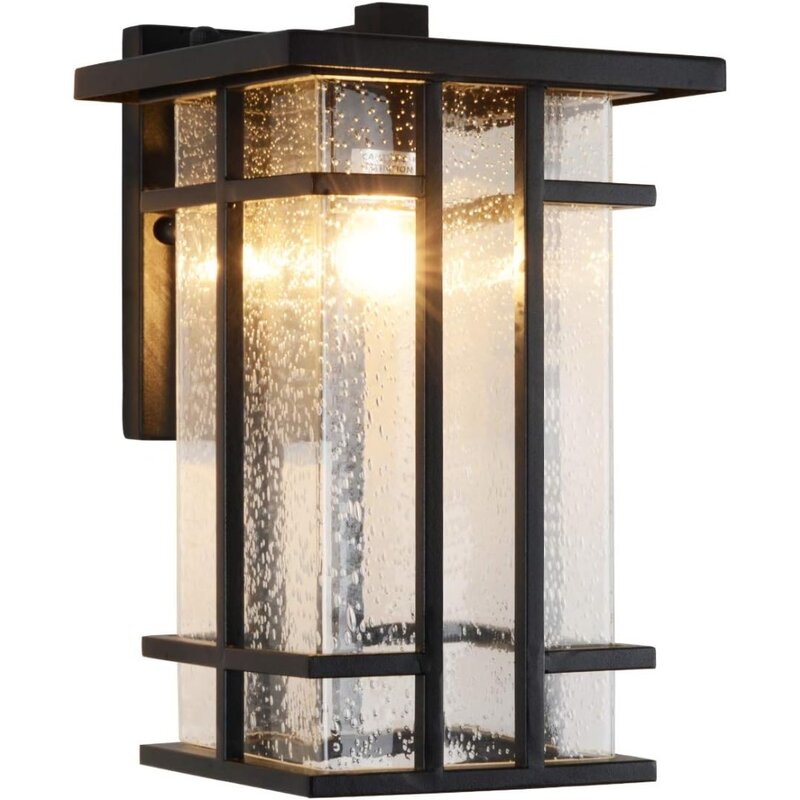 Outdoor Wall Light Fixture 13.8"H, Waterproof Exterior Wall Sconces with Clear Seeded Glass Shade Outdoor Wall Lantern