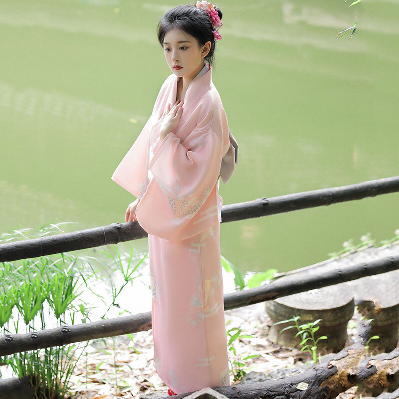 Fotografia de quimono japonês feminino, roupa suave e elegante, foto melhorada, banquete de aniversário, Party Dance, rosa, novo