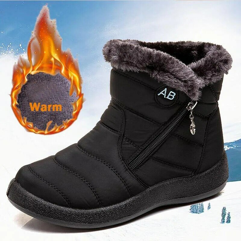 Botas de nieve impermeables para Mujer, zapatos con plataforma de piel, con cremallera, de felpa, cálidos, para invierno, 2022