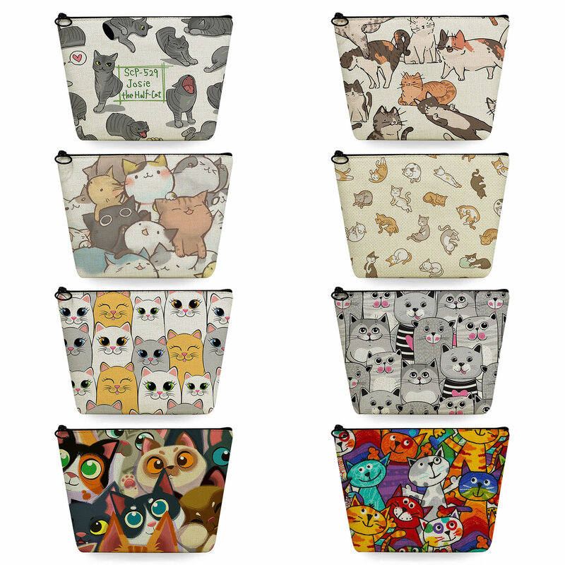 Practical Women Simple Size Clutch Phone Bag Cartoon Animal Printed Cosmetic Bags Storage Bags Anime Cat Pattern Painting Makeup