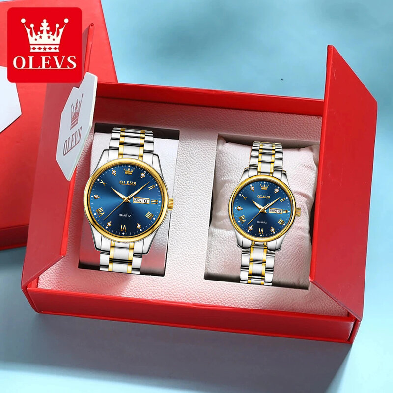 Olevs Paar Horloge Voor Vrouwen Mannen Quartz Horloge Dubbele Kalender Klok Waterdichte Dames Polshorloges Voor Minnaar 'S Cadeau Zijn Of Haar