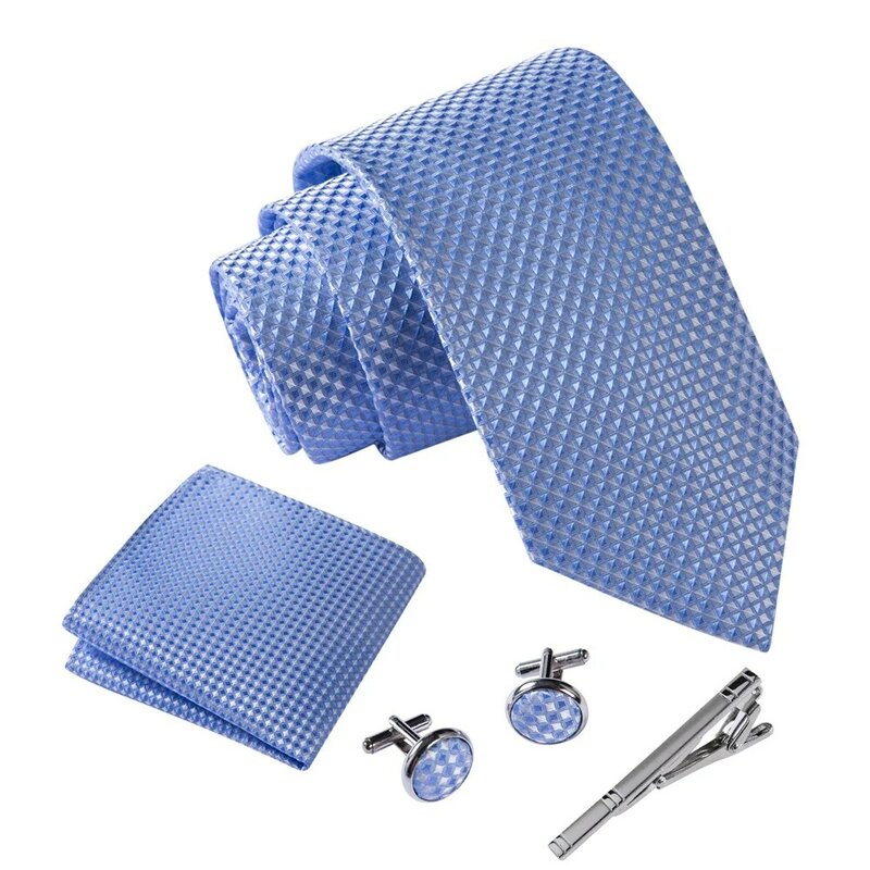 Ikepeibao-Conjunto de corbata con Hankie para Hombre, conjunto de gemelos de Metal con Clip, ropa Formal, corbata de rendimiento geométrica, color blanco y negro