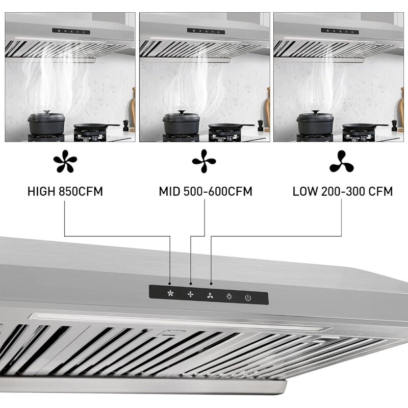 Powerful 30 Inch Under Cabinet Range Hood With Seamless Stainless Steel Body, Twin Turbo Motors, 3 Speed Touch Screen