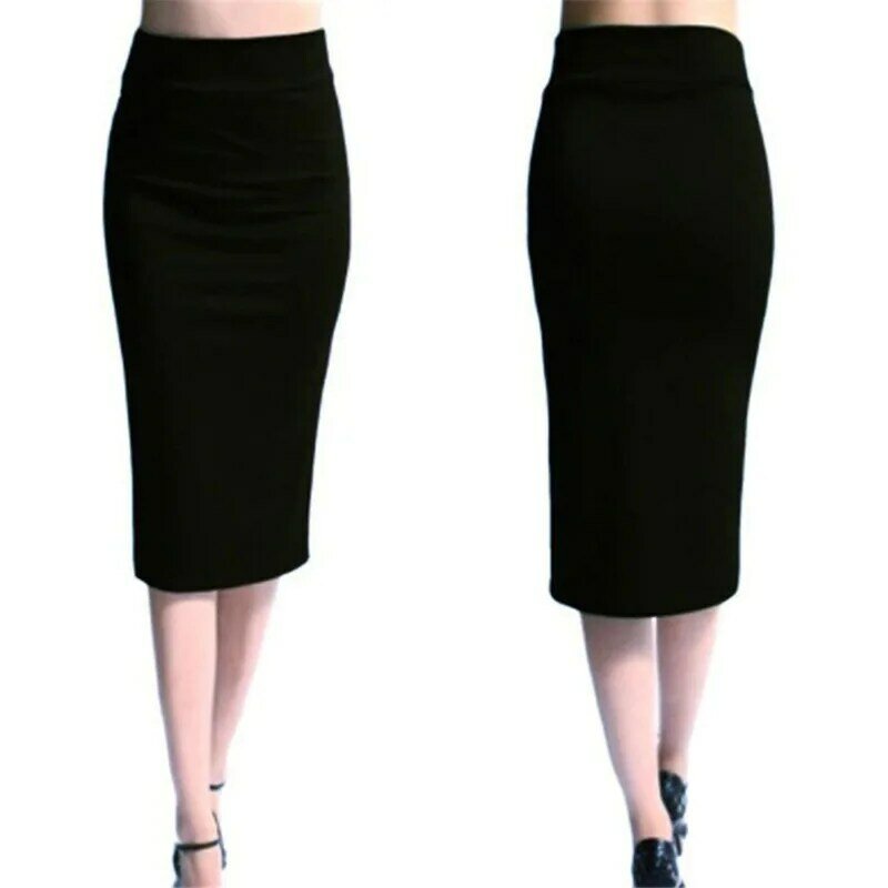 New Ladies Office Stretch Bodycon Midi Skirt Women Pencil Skirt Female High Waist Mid-Calf Skirt Slim Puls Size XL