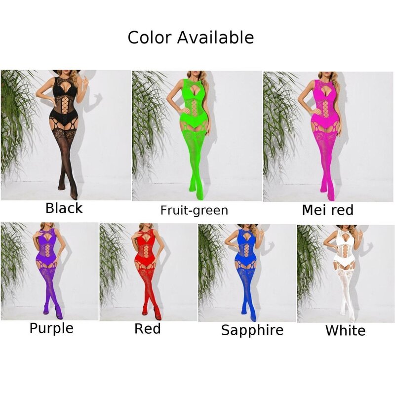 Feminino Sexy Fishnet Bodysuit, Meia do Corpo, Pijamas Oco, Macacão Fashion, Ver Através, Corpo Inteiro Erótico, Cinto de Jarreteira