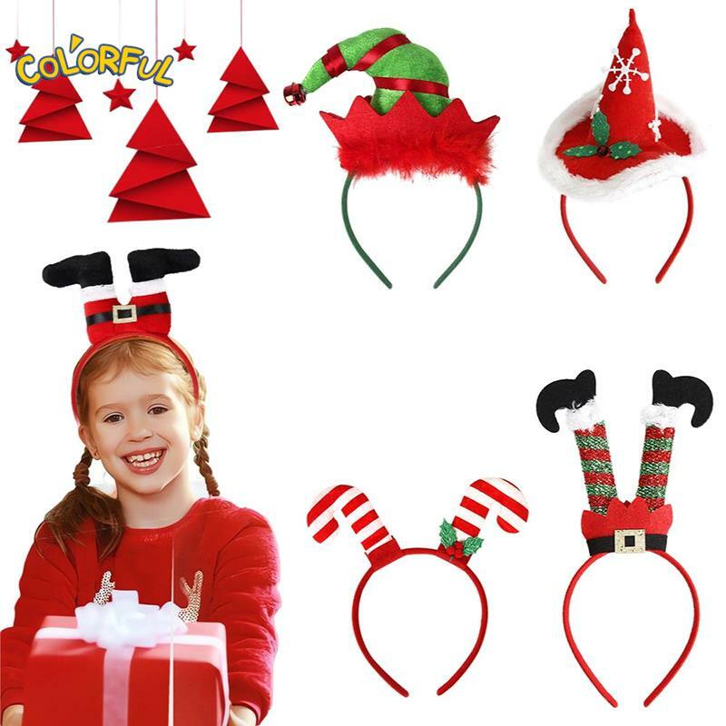 Bando Kartun Natal dekorasi Natal Selamat Natal topi karet rambut kaki Santa Claus hadiah kesukaan perempuan Natal ikat kepala