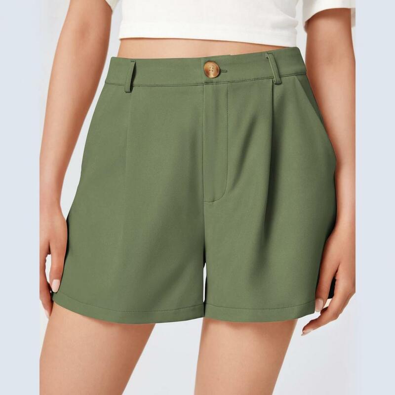Pure Color Shorts Elegant Women's High Waist A-line Shorts with Pockets for Office Wear Stylish Button Closure for Summer