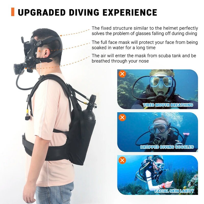 Máscara de buceo de cara completa equipo de esnórquel máscara de natación subacuática vista amplia máscaras de buceo de silicona