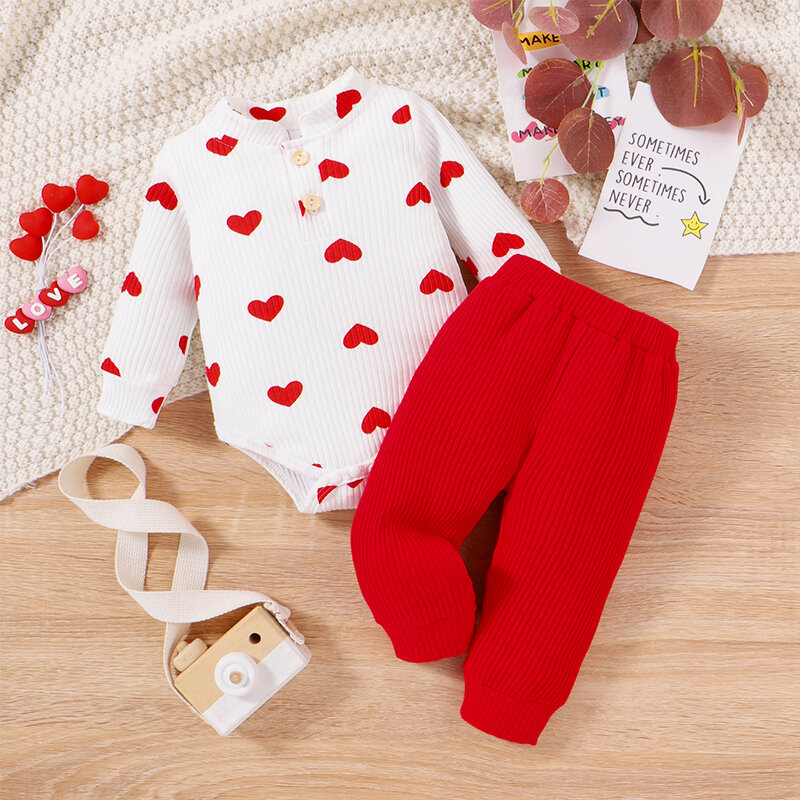 San valentino neonata ragazzi vestiti lettera cuore stampato manica lunga pagliaccetto top pantaloni