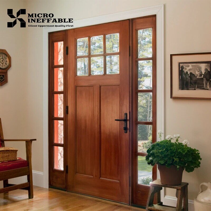 Drzwi drewniane Dobrej jakości Dostosowane główne wejście z przodu Pojedyncze ze szklanymi światłami Sildlights