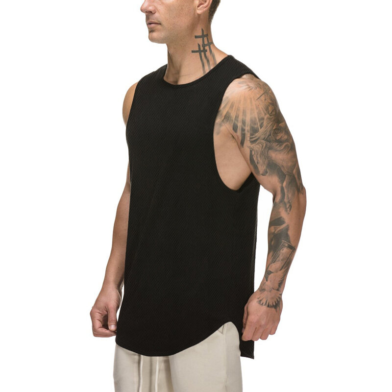 Mens Clothing Training Sleeveless Shirt Running Workout Mesh Casual Tank Top Fitness Singlets Fashion Musculation Quick Dry