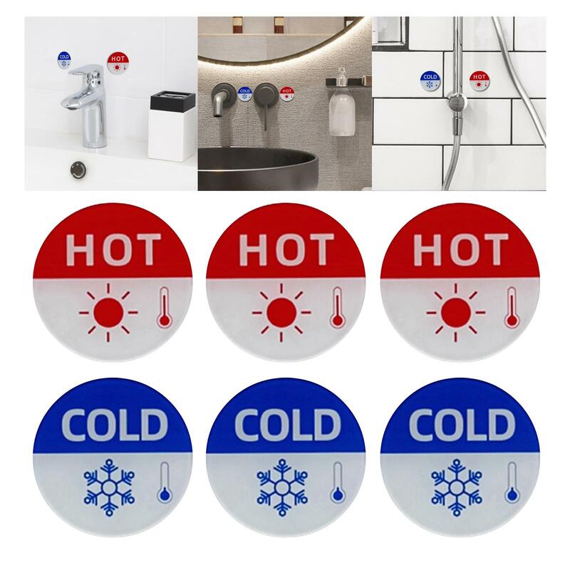 Etiquetas adhesivas redondas para grifos de baño y fregadero, letreros de calor y frío, multiusos, fácil de usar, 6 piezas