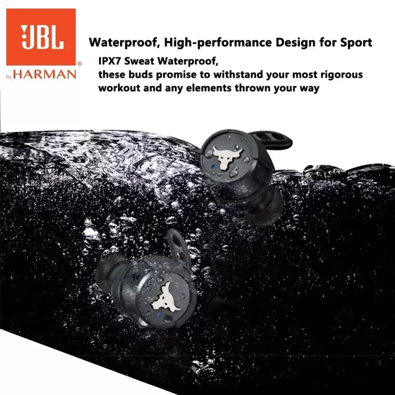 JBL-Under Armour Projeto Rock True Earbuds sem fio com microfone, fones de ouvido à prova d'água, fone de ouvido IPX7 Esporte Bluetooth
