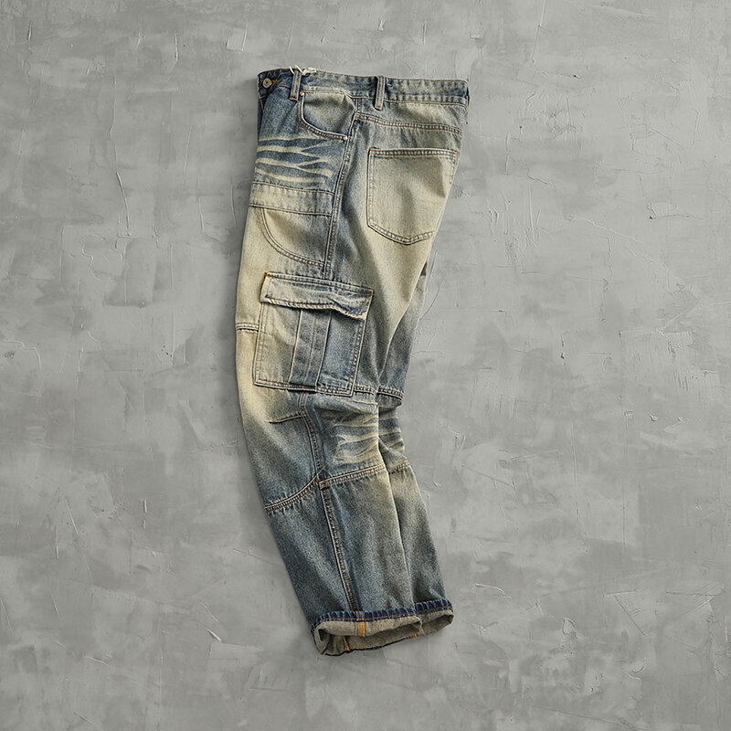 Свободные мужские джинсы с 3D сращением, модные прямые штаны с широкими штанинами, в американском стиле