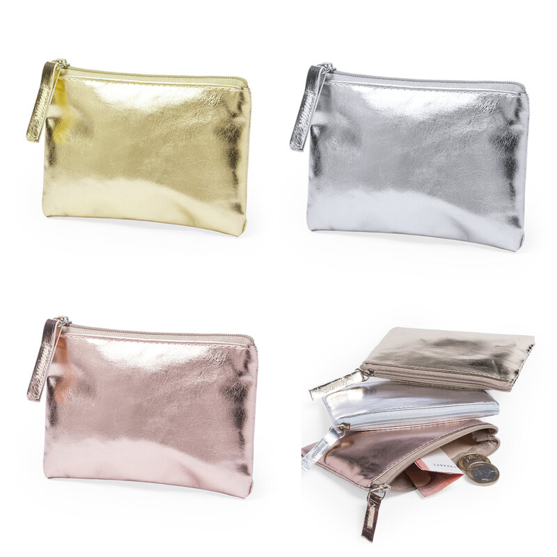 Nuovo argento oro PU portamonete in pelle portafoglio semplice moda impermeabile portamonete portacarte portatile portachiavi portamonete auricolare