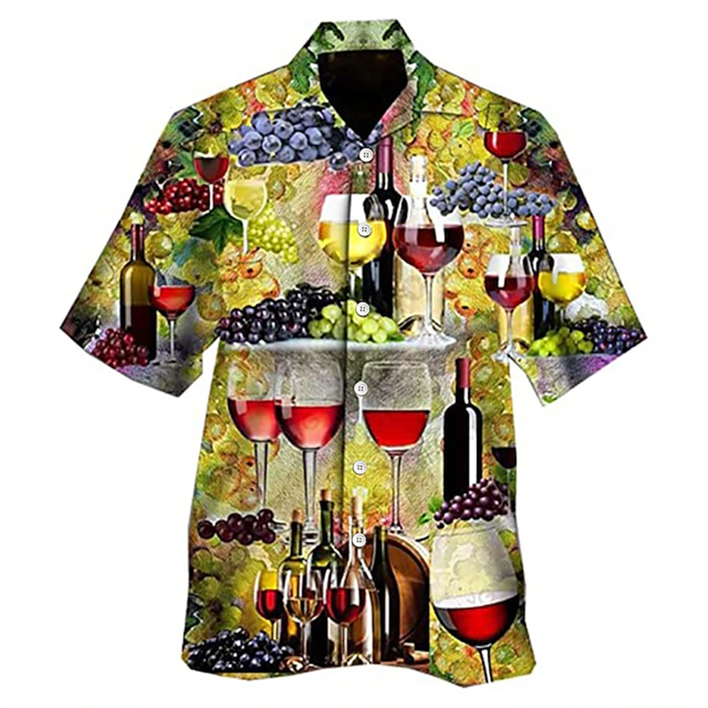 Camisas de fiesta para hombres y mujeres, camisas hawaianas a la moda, blusa informal de playa, ropa para hombres, camisas de solapa de profesión, patrón de vino tinto