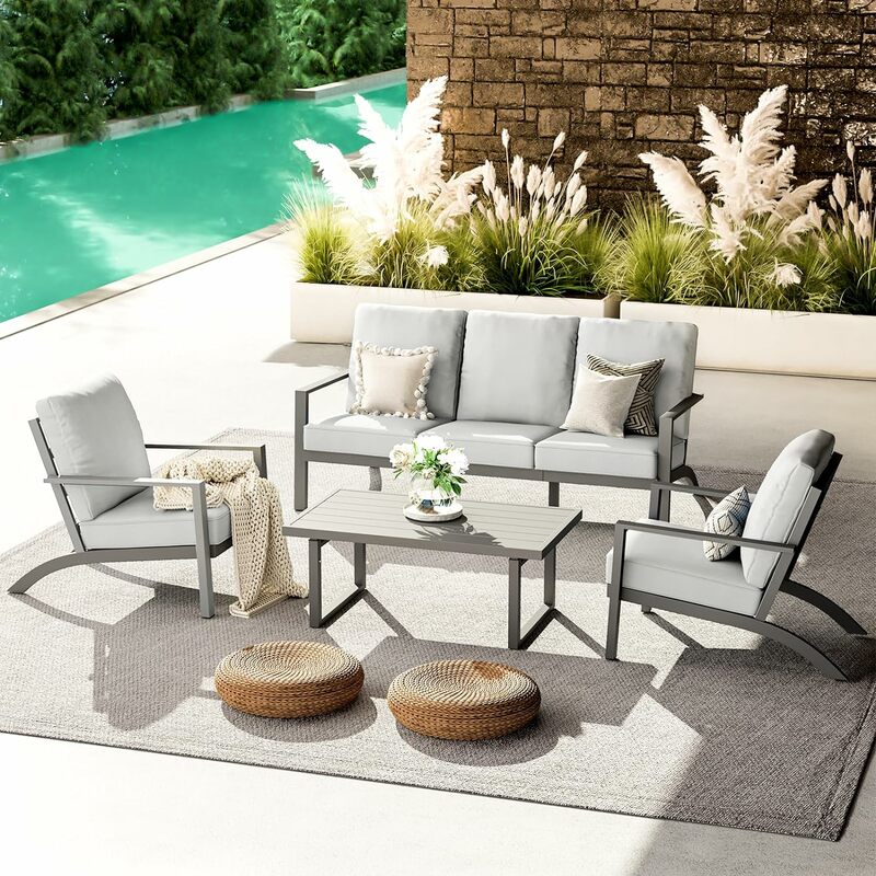 Семейный набор мебели для внутреннего дворика, металлический семейный набор, алюминиевый комплект для внутреннего дворика с высоким задним зазором