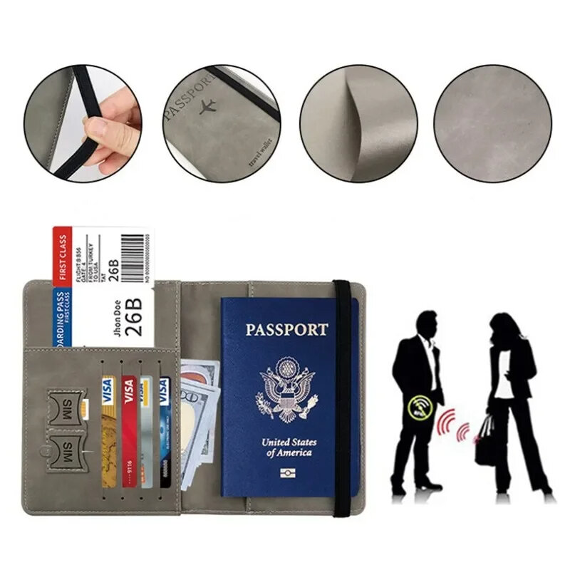 PU RFID غطاء جواز سفر ، محفظة بطاقة هوية الائتمان ، مستند مقاوم للماء ، ضمادة العمل ، حامل جواز السفر ، واقي السفر متعدد الوظائف للسفر