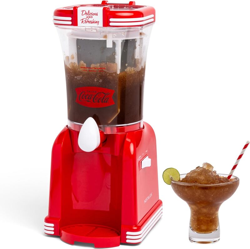 Nostalgia Frozen Drink Maker and Margarita Machine for Home - 32-Ounce Slushy Maker with Stainless Steel Flow Spout - Retro Red