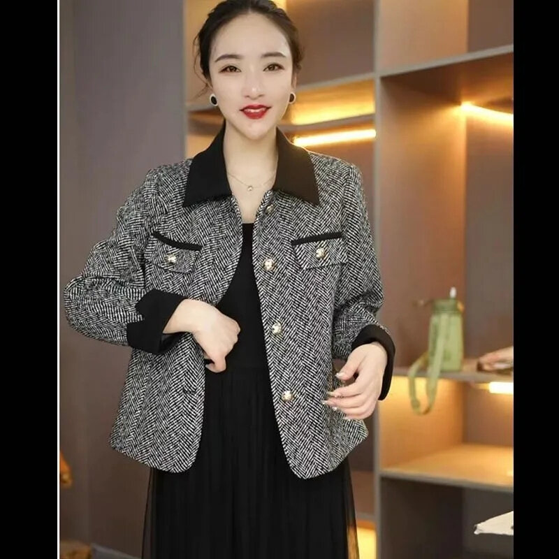 High-end Mother's Autumn Fragrance Coat Female 2024 Spring and Autumn New Long-sleeved Casual Coat Cardigan Fashion Suit Top
