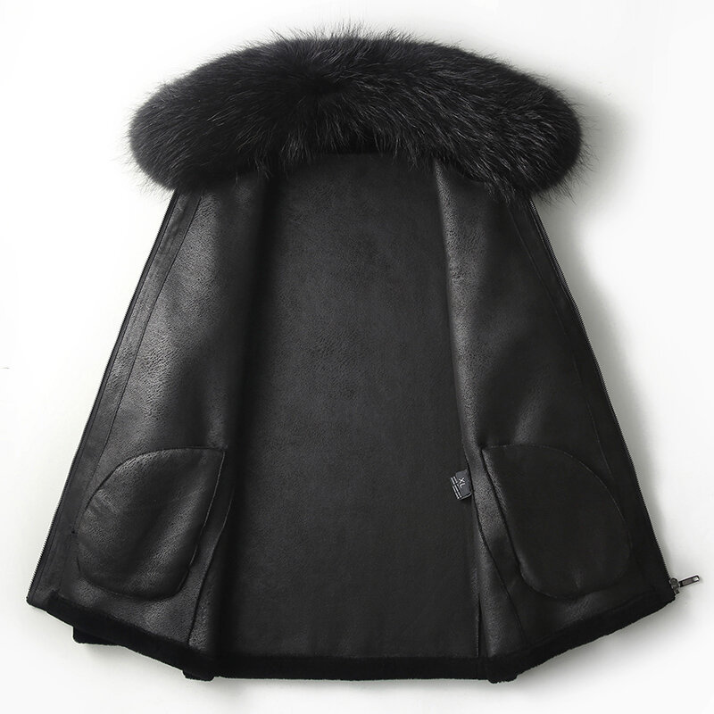 2023 Men's Winter New Real Raccoon Fur Collar Coats Male Genuine Wool Fur Jackets Men Long Sleeve Thick Warm Outerwear L221