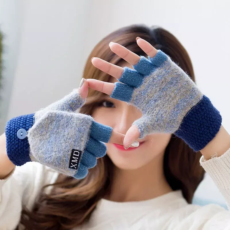 Gants d'hiver chauds en laine épaissie, tricotés à rabat sans doigts, doigts exposés, gants épais sans doigts, mitaines pour femmes, collection 2020