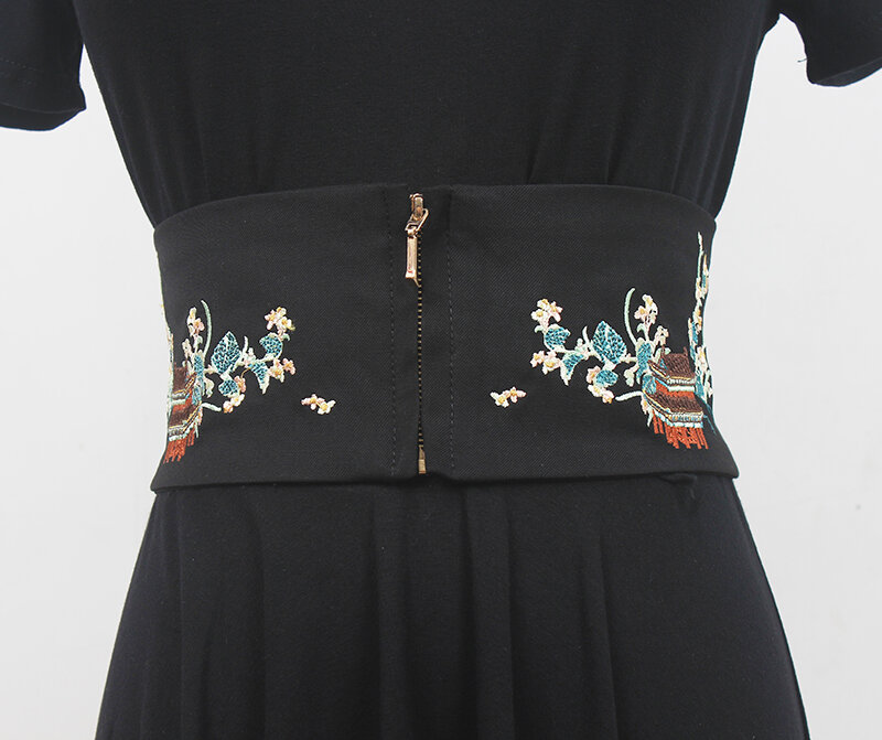 Pista feminina moda flor bordado zíper cummerbunds feminino vestido espartilhos cintura cintos decoração cinto largo r1059