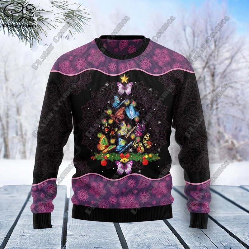 Suéter con estampado 3D de árbol de Navidad, jersey de Papá Noel, tatuaje de gato, Animal, ciervo, oso, ropa de calle informal, sudadera de invierno, M8