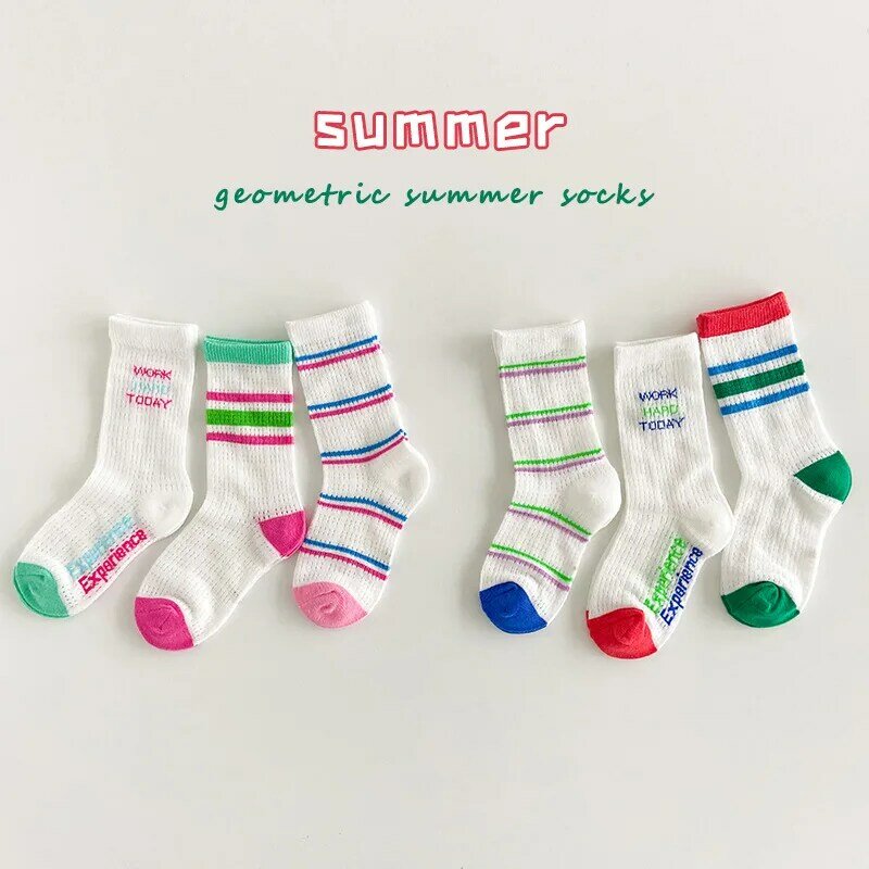 Boys Girls Socks Spring Summer Trendy Striped Socks Children Thin Socks Mid Calf Cotton Socks Kids Socks