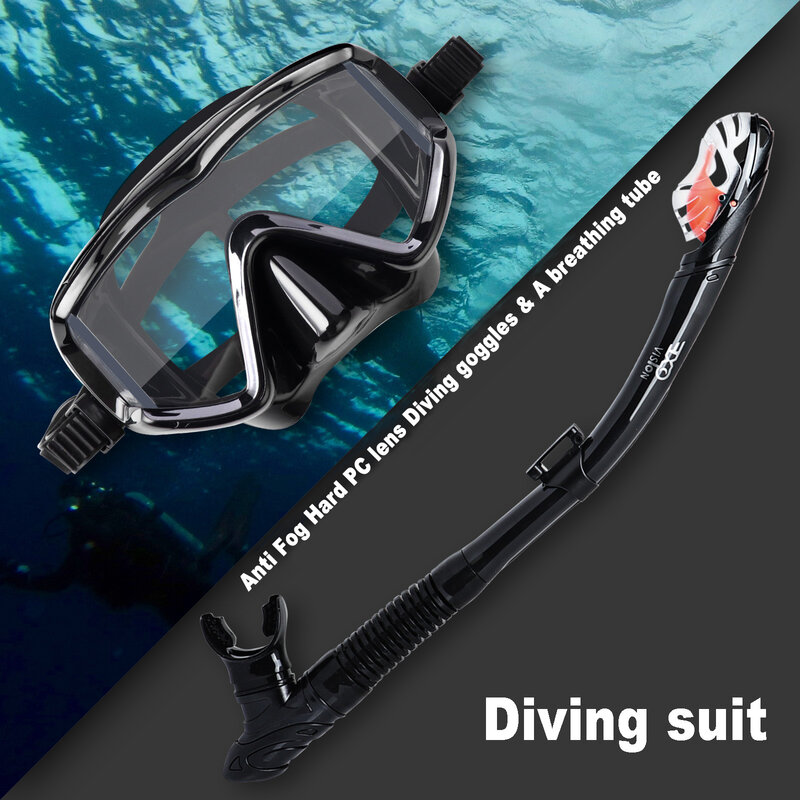 Set Snorkel kering, Pano 3 jendela, masker Snorkel Anti kabut kacamata selam Scuba dan Snorkel, masker Snorkeling renang dewasa dengan lensa PC