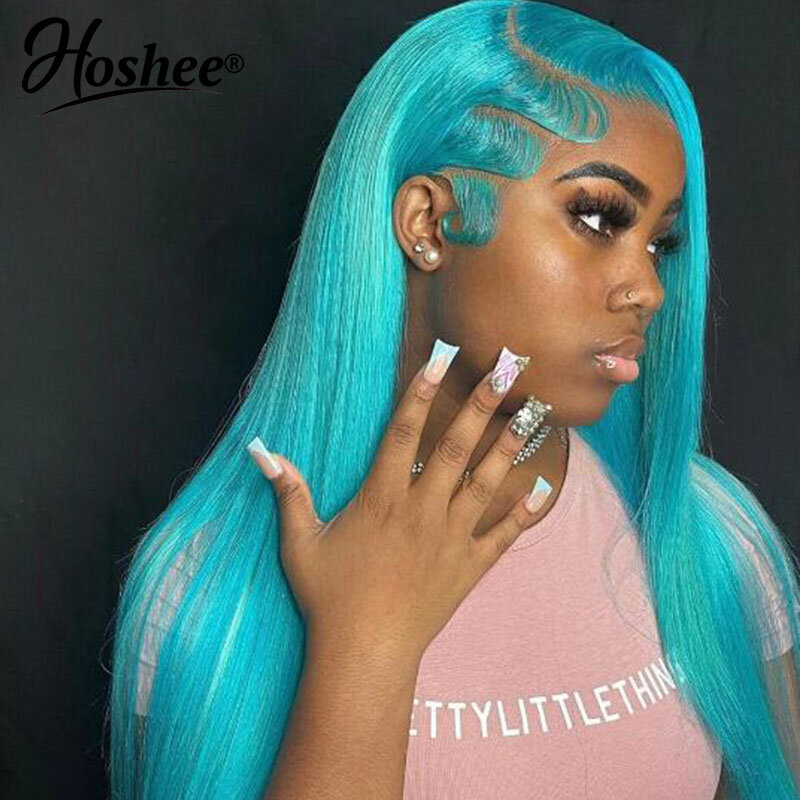 Pink Straight Light Blue Colored T Part Lace HD Wigs Pre Plucked Transparent Brazilian On Sale Remy Human Hair Wig for Women