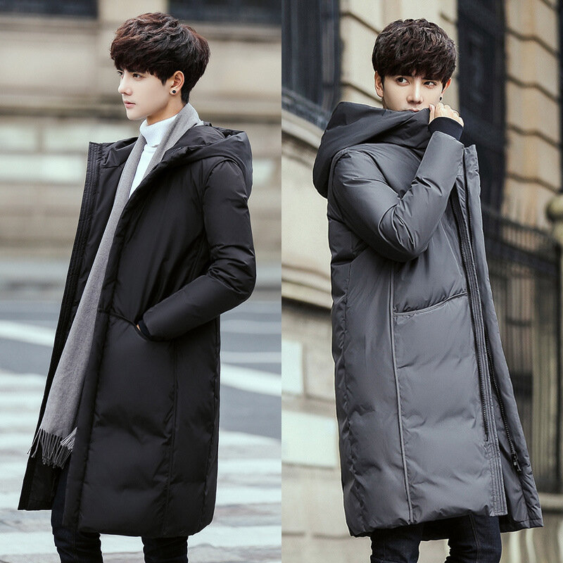 2022 zimowa nowa puchowa kurtka męska średniej długości pogrubiona wersja koreańska Trend dopasowany z kapturem przystojny męski płaszcz