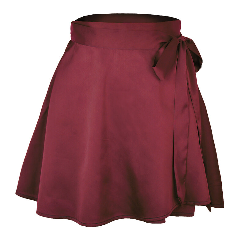 New Kawaii Mini Váy Màu Rắn Chất Lượng Cao Eo Cao Thời Trang Bow Tie Laceing Ngắn Voan Satin Ngọt Bọc Váy Phụ Nữ quần Áo
