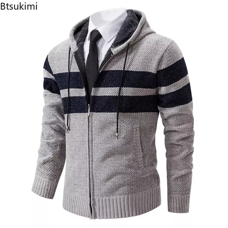 New 2024 Men's Hooded Cardigans Sweater Coats Knitted Male Sweaters Jackets Autumn Winter Thicker Warm Sweaters Casual Cardigans