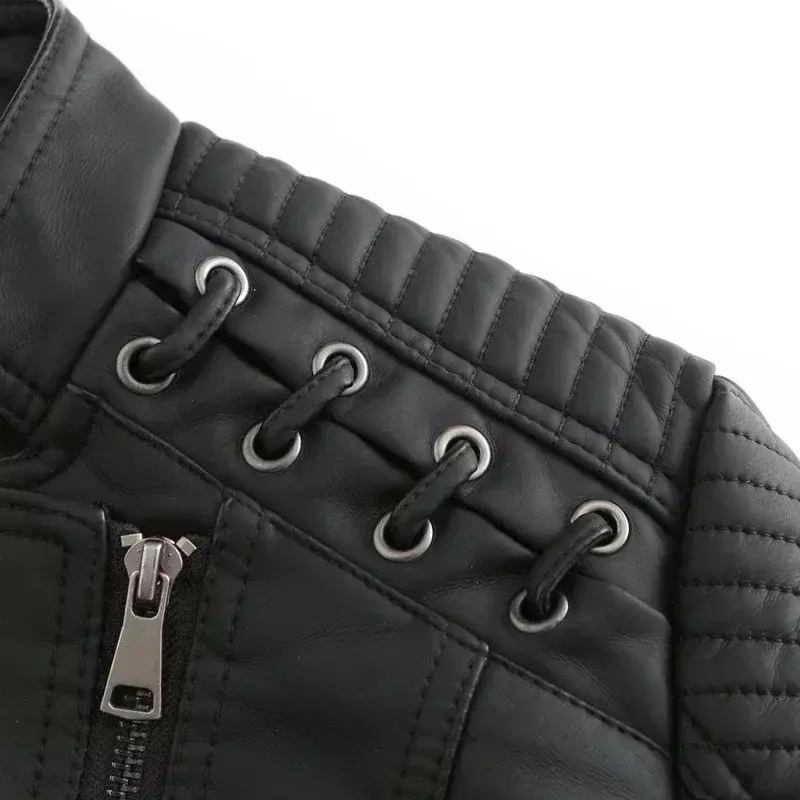 Veste de motard en similicuir PU pour femme, cardigan à fermeture éclair, vestes de mode coréenne, manteau d'automne et d'hiver, 2023