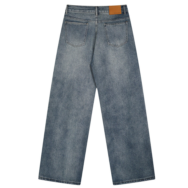 Fashion Men Baggy Jeans Graffiti Printed Blue Loose Straight Denim Pants