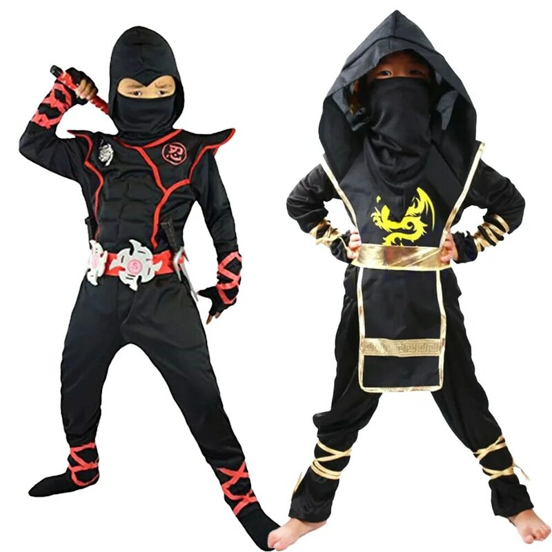 Ninja cosplay crianças traje ninja guerreiro cosplay menino menina festa de halloween vestido fantasia punhal kunai dardos carnaval espadachim
