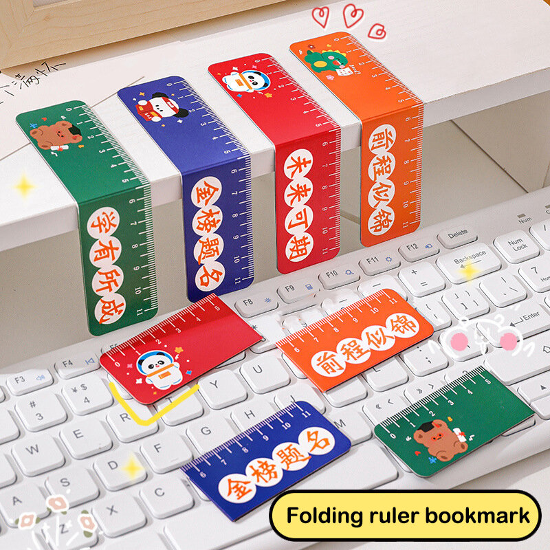 1 buah penggaris Magnet Natal lucu kartun penggaris magnetik dapat dilipat pembatas buku lucu kreatif halaman klip penanda perlengkapan alat tulis kantor