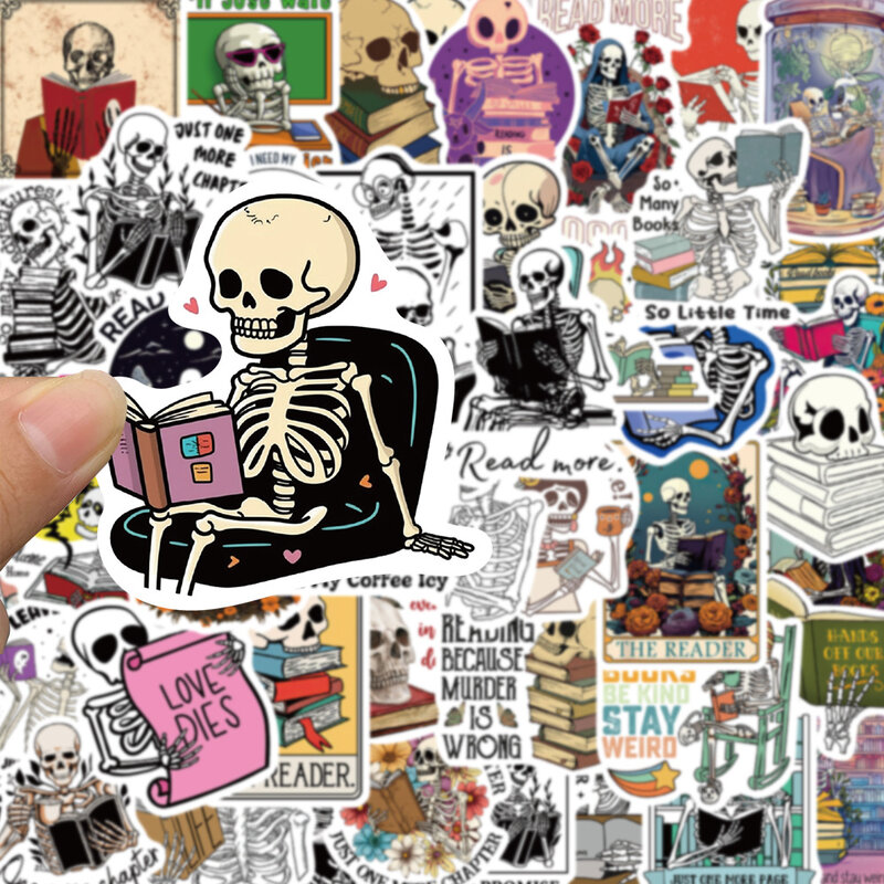 10/30/50Pcs cartoon Gothic Skeleton Reading Graffiti Sticker per Snowboard Laptop bagagli Car Fridge DIY Styling Vinyl Sticker