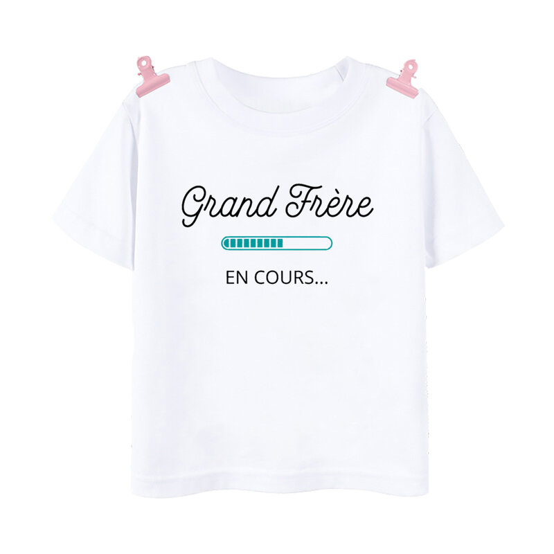 Big Sister Big Brother in Progress t-Shirt stampata francese maglietta per annunci in gravidanza maglietta per bambini maglietta estiva per ragazze dei ragazzi