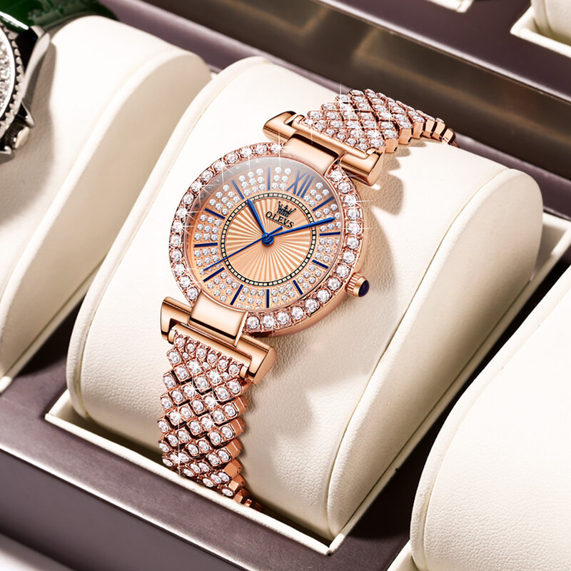 Olevs-女性の防水ステンレス鋼クォーツ時計、女性の高級ファッション時計、時計ギフト