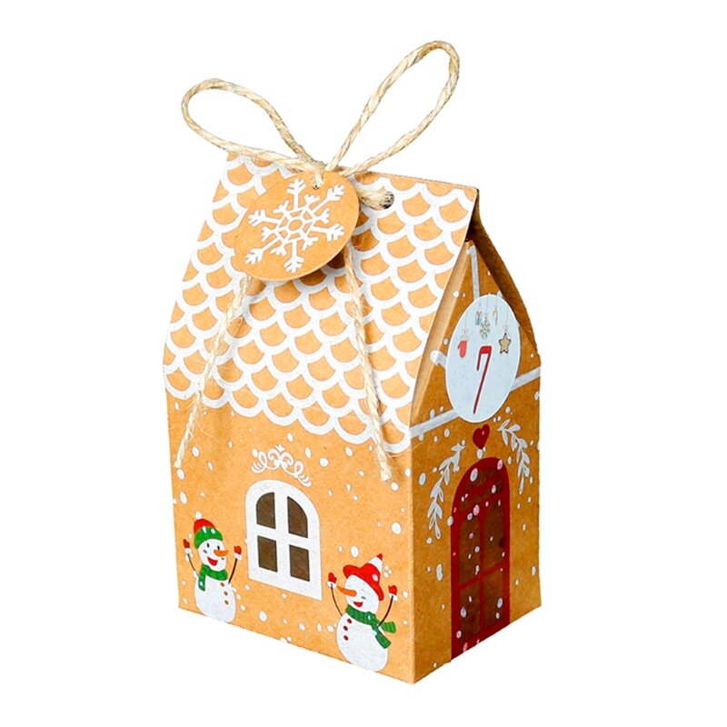 DIY クリスマス アドベント カレンダー ボックス 24 セット クリスマス ハウス クラフト紙バッグ 子供用 大人用 クリスマス ギフト パッケージへのカウントダウン