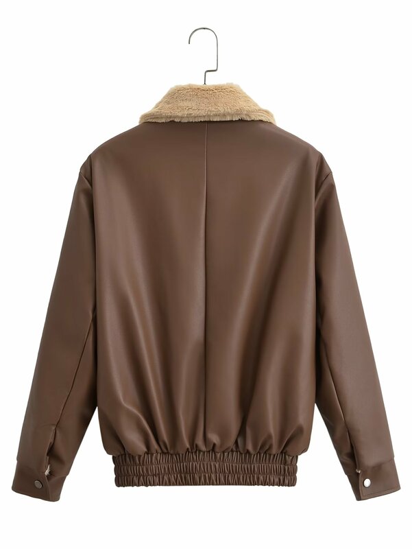 Женская одежда кожаная куртка с отложным воротником кожаная куртка с длинным рукавом с подкладкой из кроличьего меха осенне-зимнее теплое короткое пальто