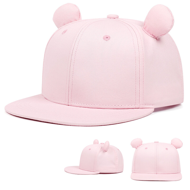 2024 New Small Ear Style Pure Pink Fashion Women's Flat Brim Hat Outdoor Adjustable Sunshade Hip Hop Hat