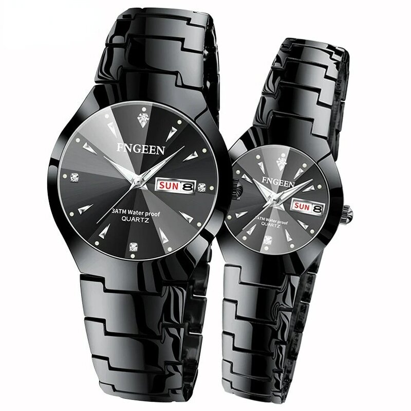Jam tangan pasangan warna baja Tungsten, arloji wanita Ultra tipis bisnis tahan air dengan kotak