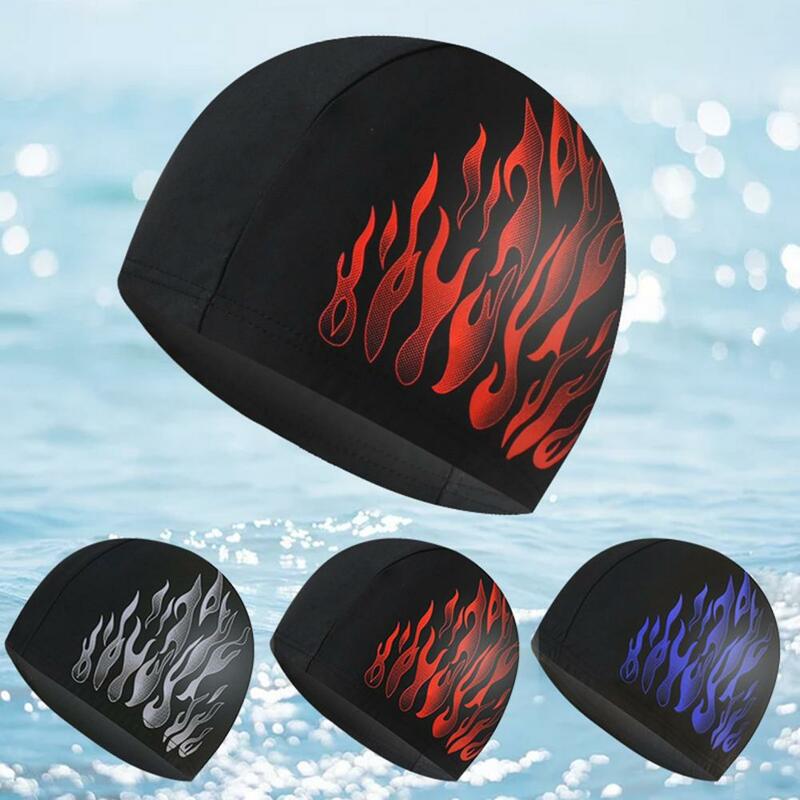 Topi renang gaya api nilon topi renang kolam renang melindungi rambut topi telinga 3D cetakan api pria topi renang wanita dewasa topi mandi