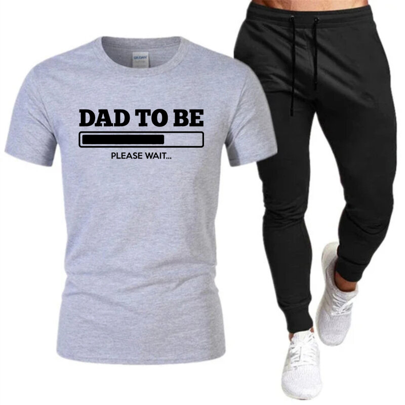 Conjunto de duas peças de treino masculino, camiseta de manga curta e calça chihuahua dad já estampada, terno esportivo, verão, 2022
