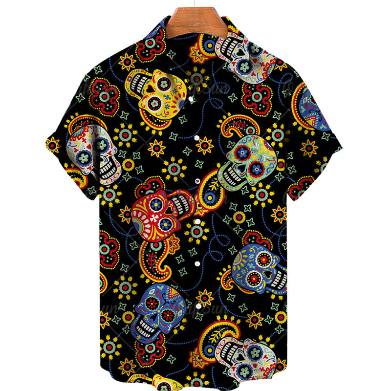 2024 Rose Schädel Hemden für Männer 3d gedruckt Männer Hawaii Hemd Strand Kurzarm Mode Tops Hemd Mann Kleidung Camiseta