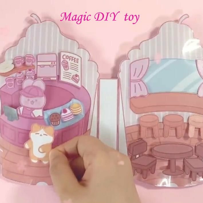 Children's Paper doll House ice cream Shop Pinch fun material pack Quiet Book Toy book decompression material pack