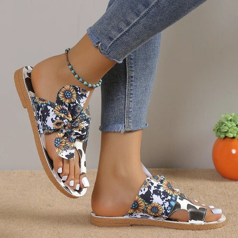 Sepatu modis musim panas untuk wanita sandal wanita ringkas manis Set sepatu JARI KAKI wanita sandal kasual simpul kupu-kupu wanita